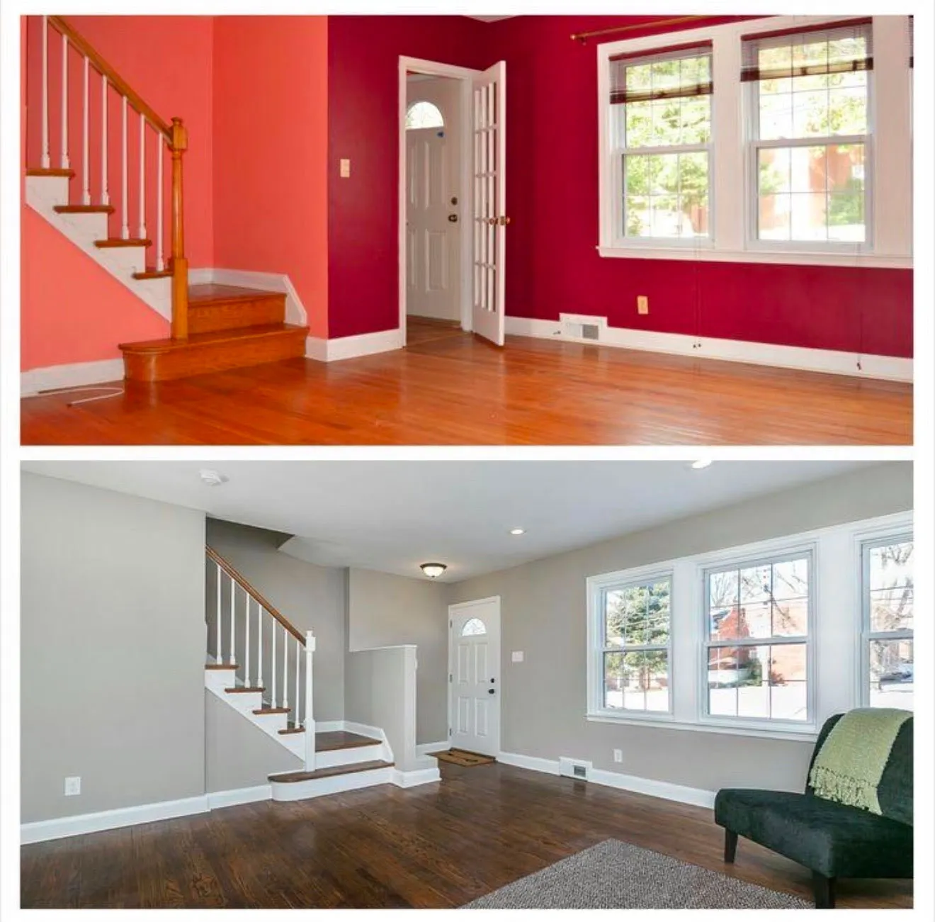 Rénovation et peinture intérieure avant et après réalisées par PALKO-DÉCOR en Belgique