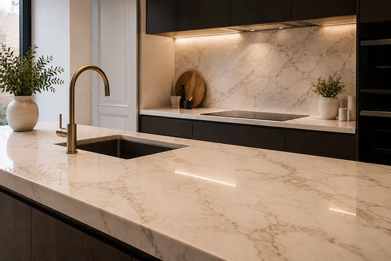 Installation de marbre, granit et quartz pour cuisines et salles de bain en Belgique